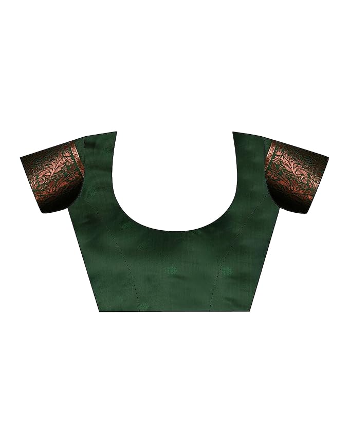 Silk Jacquard Saree for Women | Traditional Woven Design | Pista Green with Dark Green Blouse