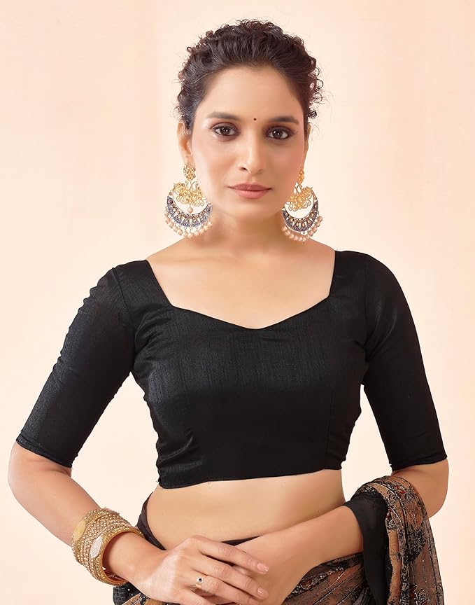 Georgette Saree for Women | Printed Sequence Work | Black with Banglori Silk Blouse