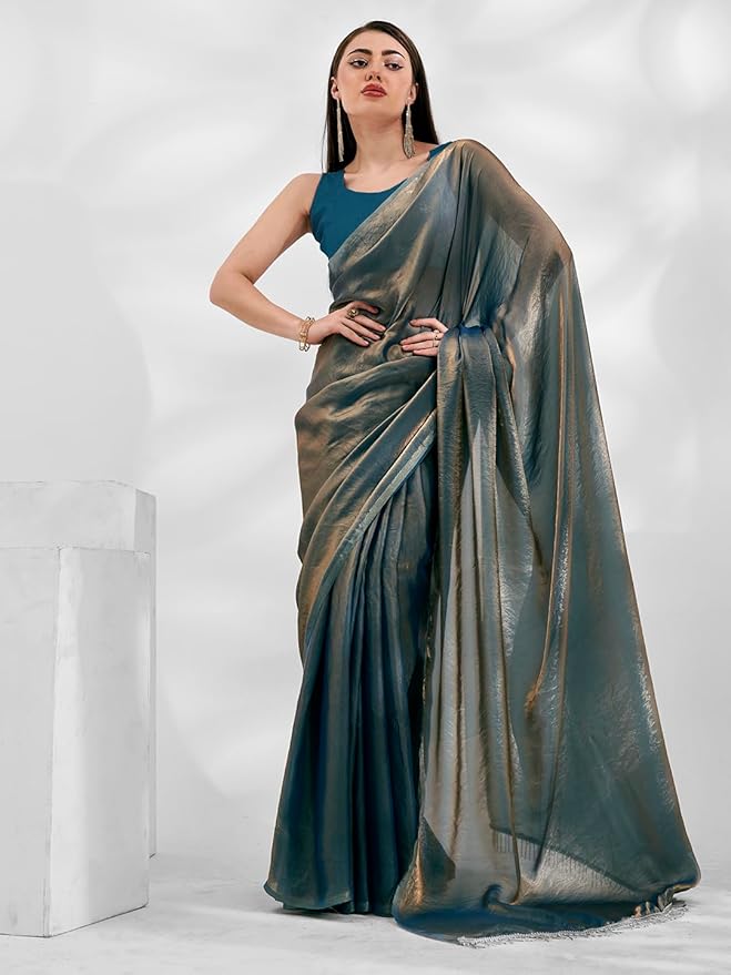 Organza Saree for Women | Crush Pattern Design | With Art Silk Blouse