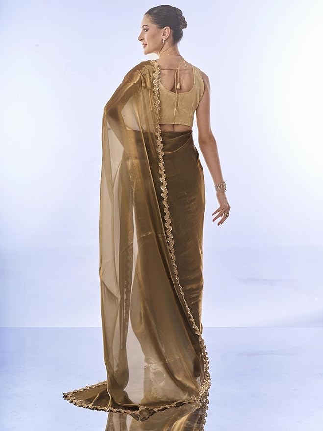 Organza Saree for Women | Crush Pattern Design | With Art Silk Blouse