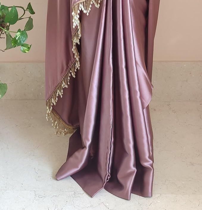 Ready to Wear Satin Silk Saree for Women | Pre Pleated with Belt | Solid Design