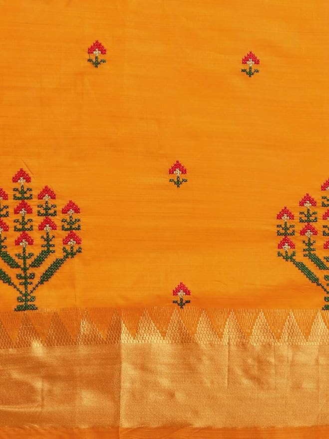Assam Cotton Silk Saree with Temple Contrast Border and Zari Work