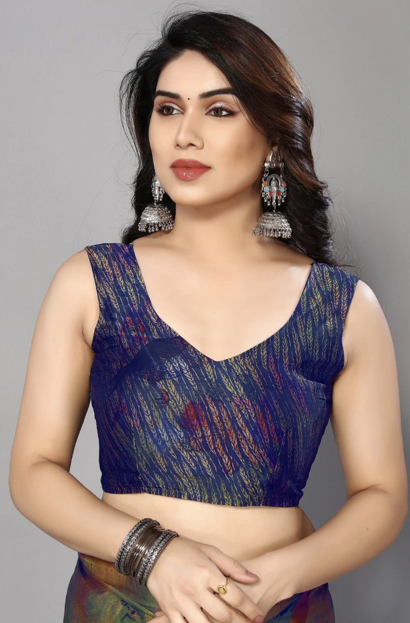 Royal Blue Chiffon Georgette Saree for Women | Floral Printed Design
