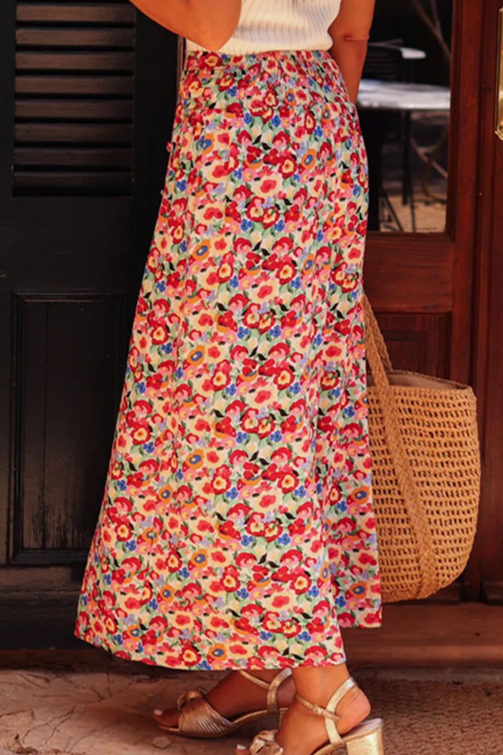 Slit Floral Midi Skirt