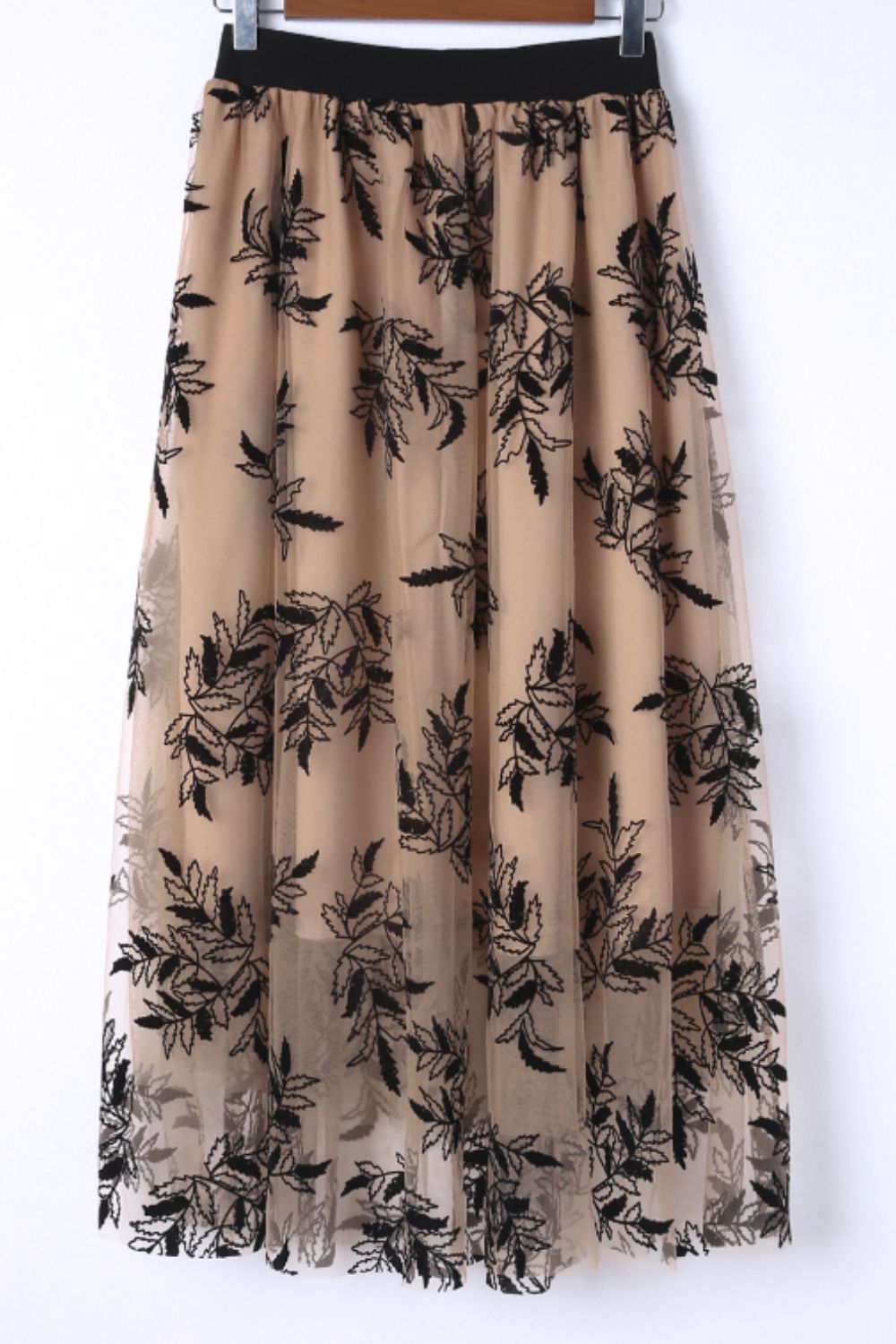 Leaf Elastic Waist Midi Skirt